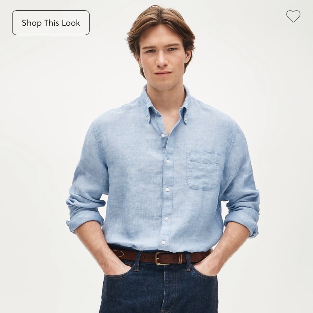J Crew men’s 100% linen shirt, Amalfi blue